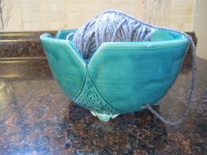 Handmade White Clay, Glazed Knitter's Bowl