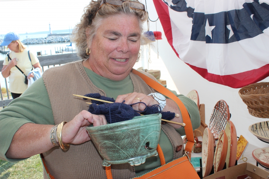 A Person Knitting