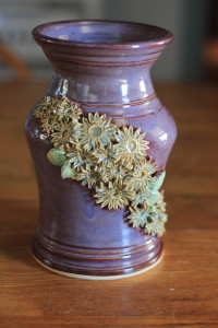 Purple Merlot Vase with Blue Flower Spray