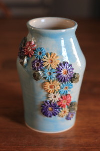 Light Blue Vase Multi Colored Flowers White Interior