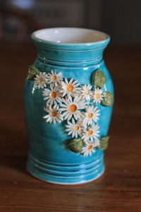 Beautiful Blue Wash, White Interior, Daisy Spray Vase