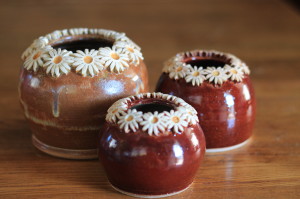 Set of Small Round Daisy Crowned Vases