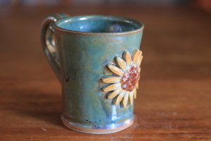 Iridescent Richly Hued Coffee Mug with Large Flower