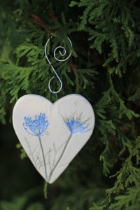 Heart Shaped  Blue Queen Anne's Lace Ornament