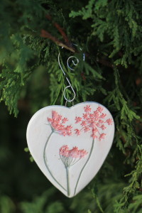 Heart Shaped Pink Queen Anne's Lace Ornament